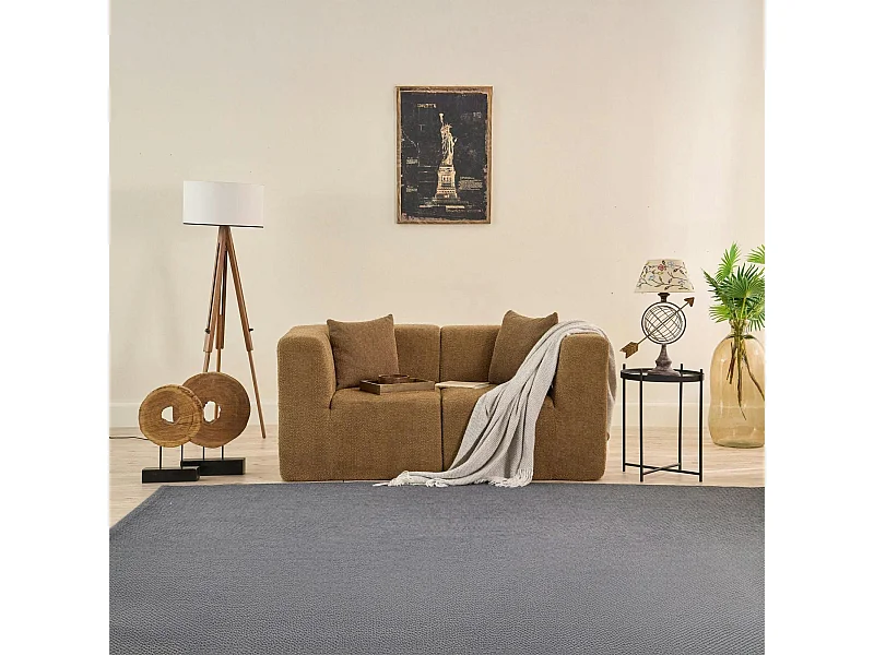 Canapé 2 places compact marron tissu chenille PLOVIA