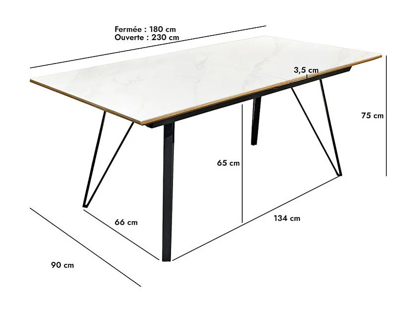 Table extensible 180/230 cm chêne céramique pieds métal – ONYX 2