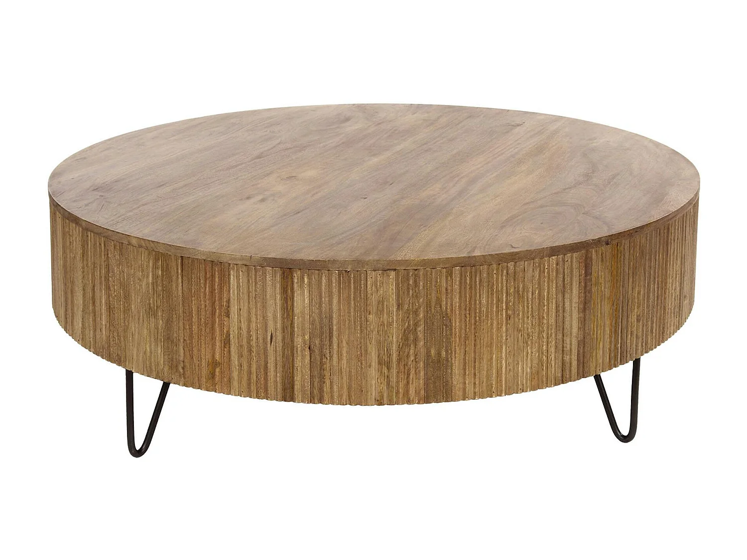 Table basse ronde en bois de manguier strié Ø120 cm CREEK