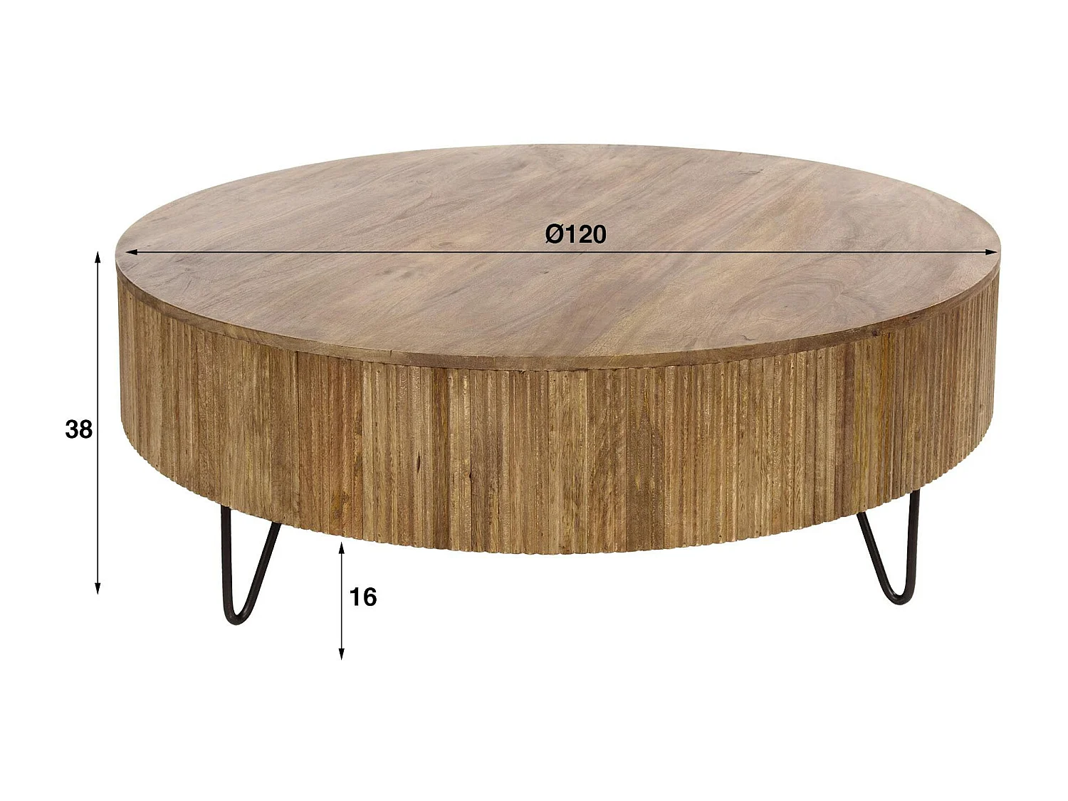 Table basse ronde en bois de manguier strié Ø120 cm CREEK