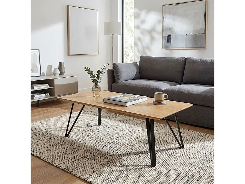 Table basse 120 cm placage bois naturel pieds métal noir – ONYX 2