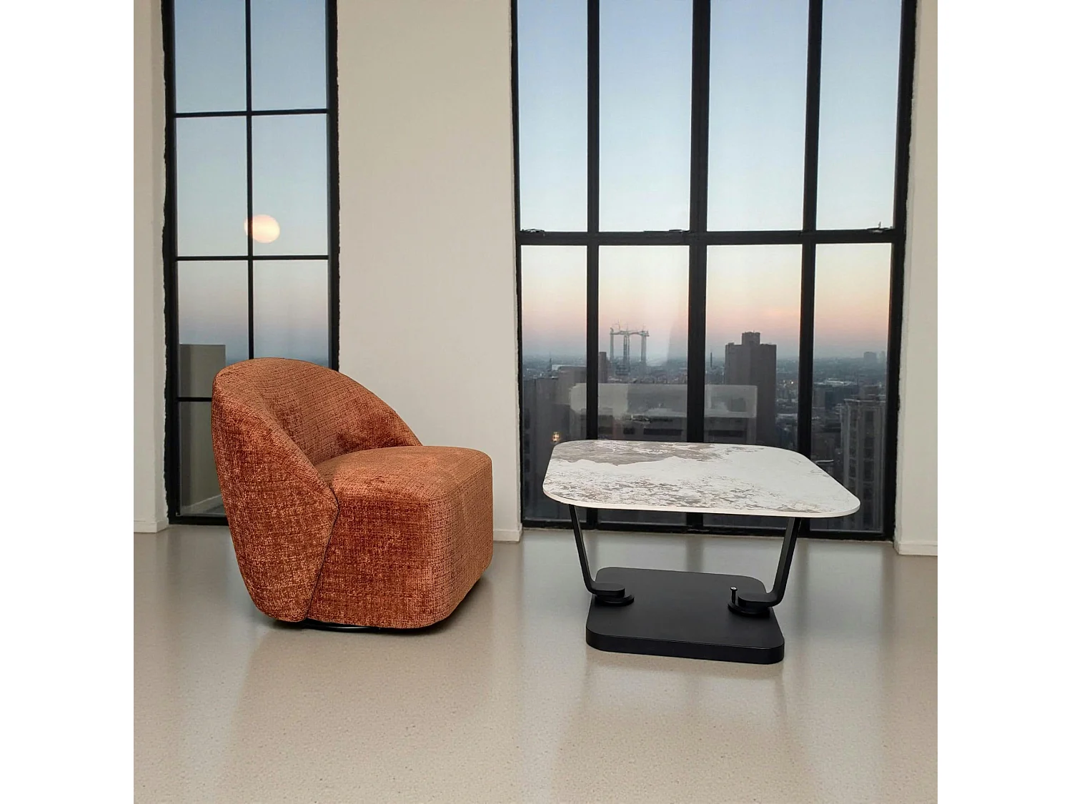 Fauteuil pivotant terracotta dossier rond tissu texturé IENA