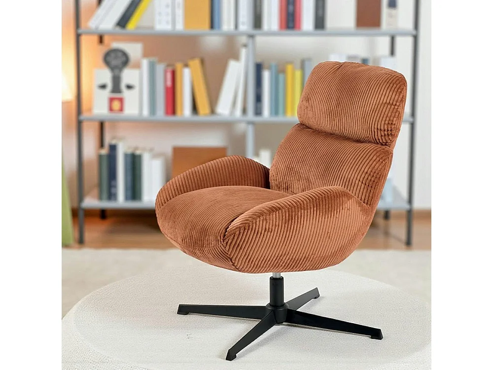 Fauteuil confort pivotant en velours côtelé terracotta IENA