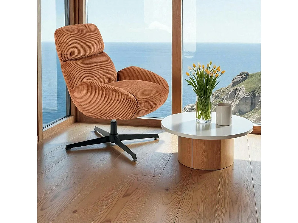 Fauteuil confort pivotant en velours côtelé terracotta IENA