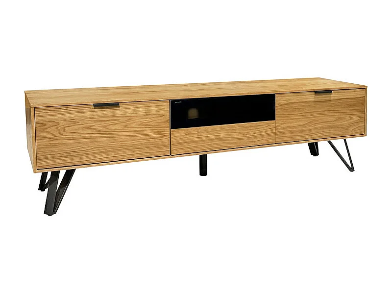 Meuble TV 160 cm 3 tiroirs placage bois et pieds métal – ONYX 2