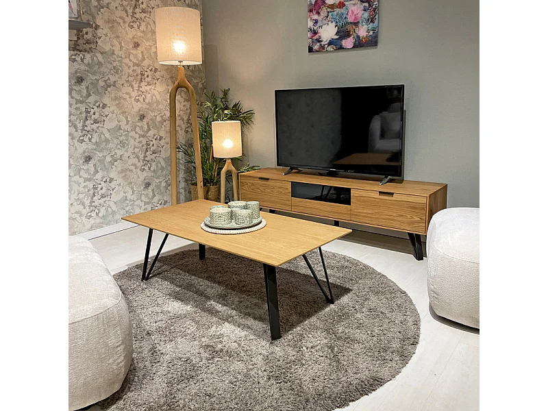 Meuble TV 160 cm 3 tiroirs placage bois et pieds métal – ONYX 2