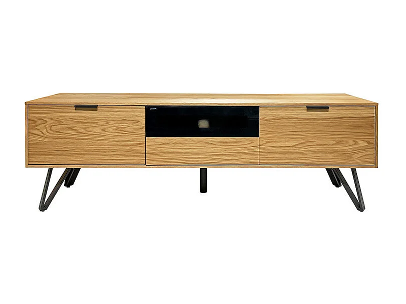 Meuble TV 160 cm 3 tiroirs placage bois et pieds métal – ONYX 2