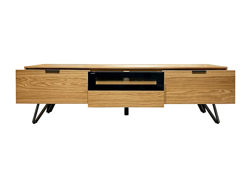 Meuble TV 160 cm 3 tiroirs placage bois et pieds métal – ONYX 2