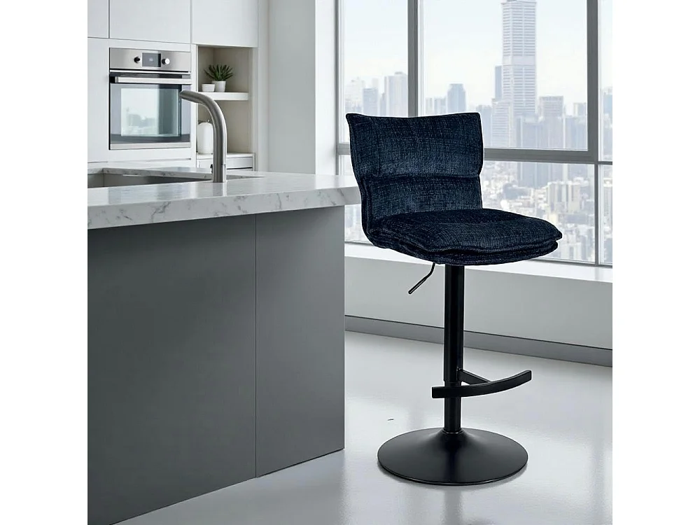 Tabouret de bar réglable en tissu bleu nuit (lot de 2) IENA