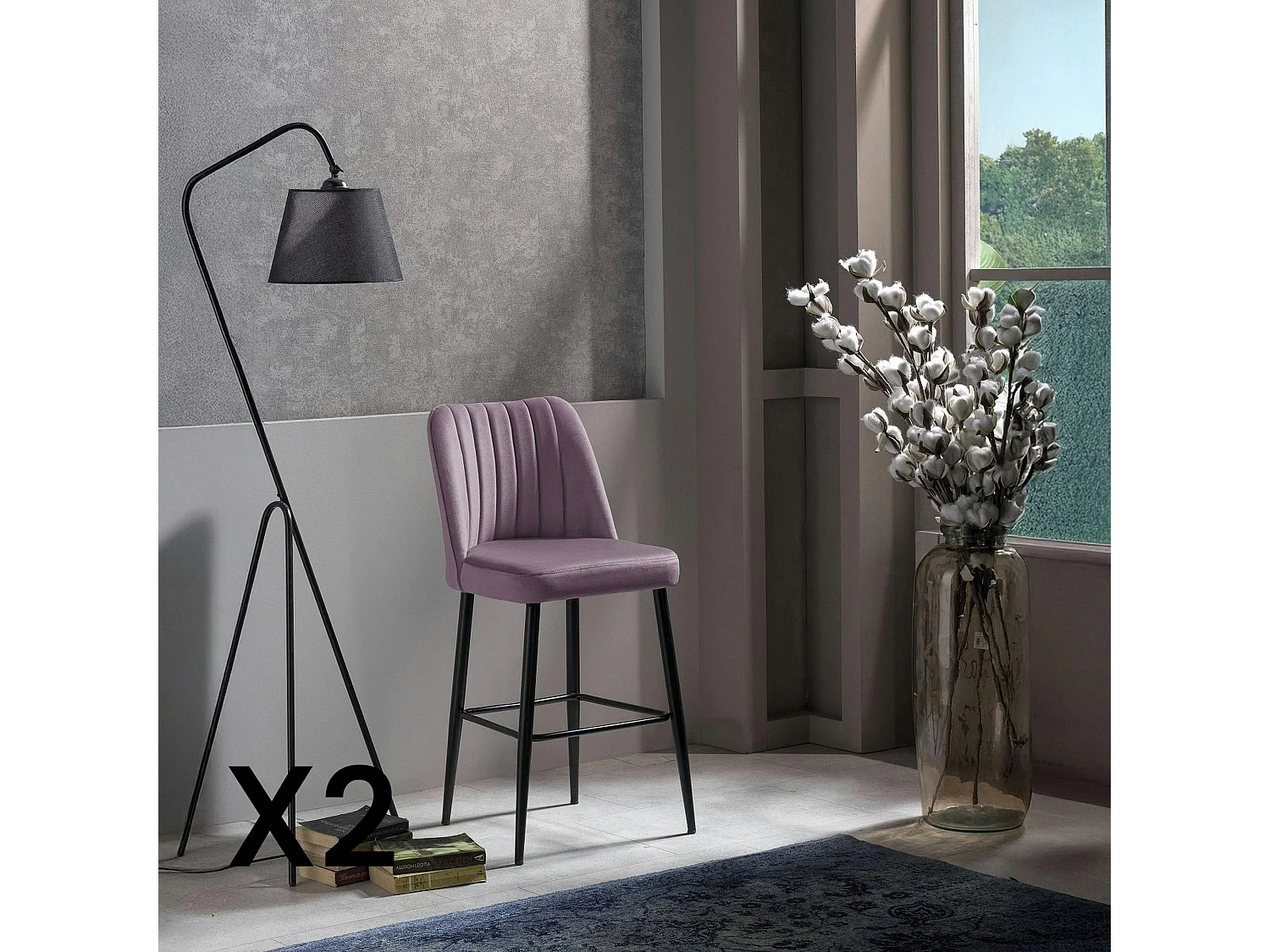 Tabouret de bar confort en velours lilas (lot de 2) ROSARIO