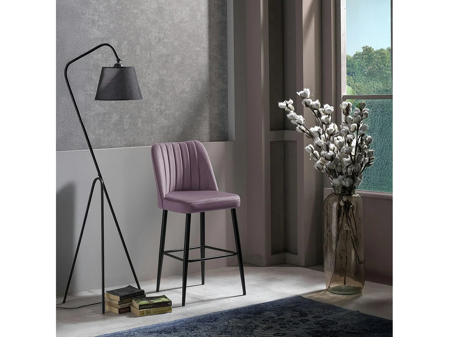 Tabouret de bar confort en velours lilas (lot de 2) ROSARIO