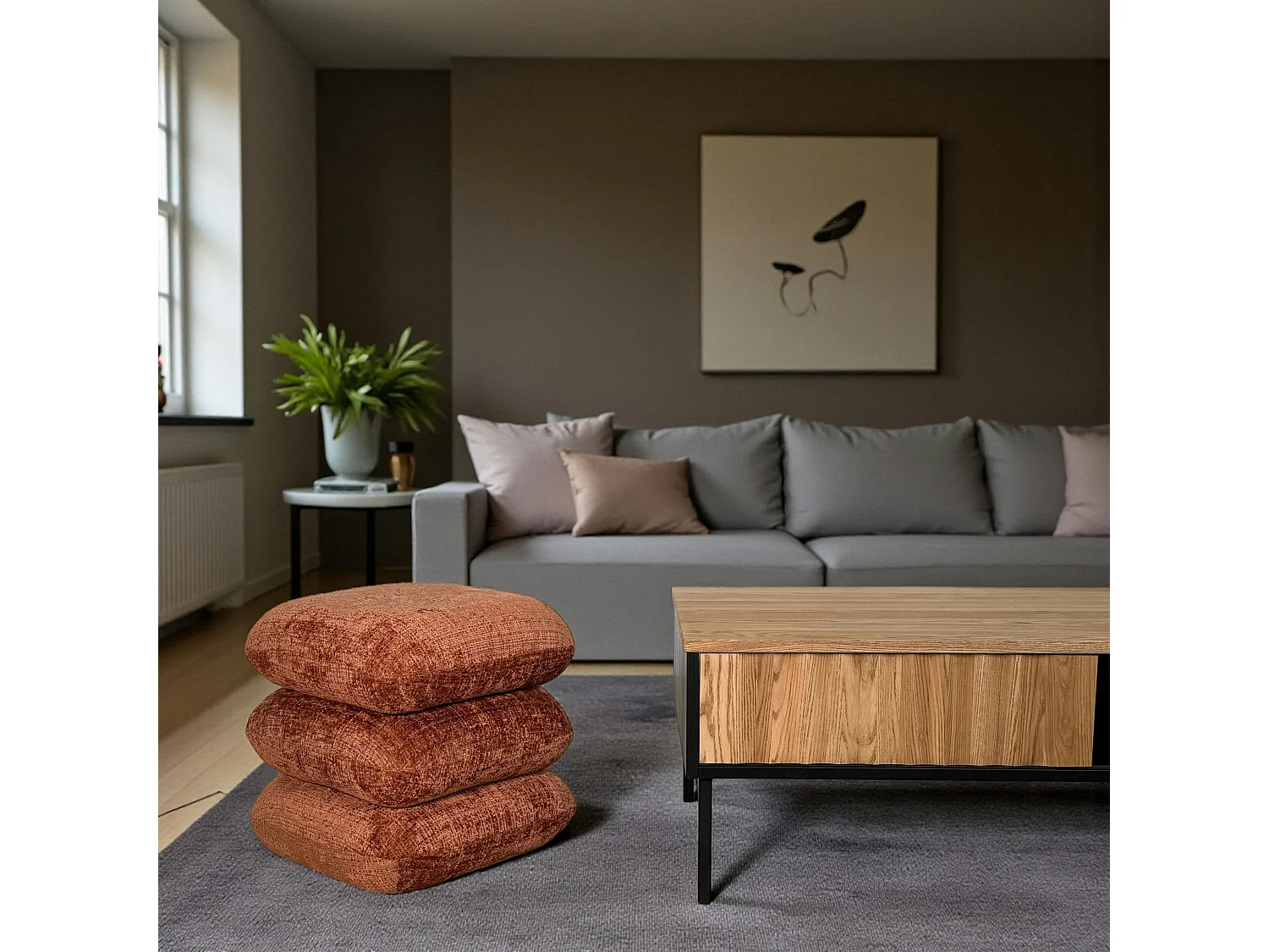 Pouf pivotant terracotta effet coussins empilés IENA