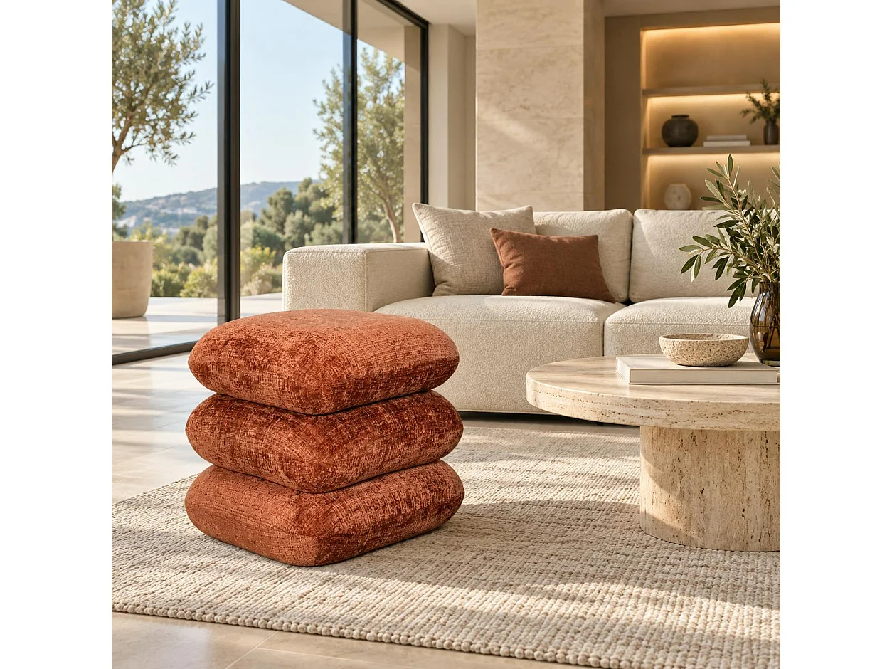 Pouf pivotant terracotta effet coussins empilés IENA