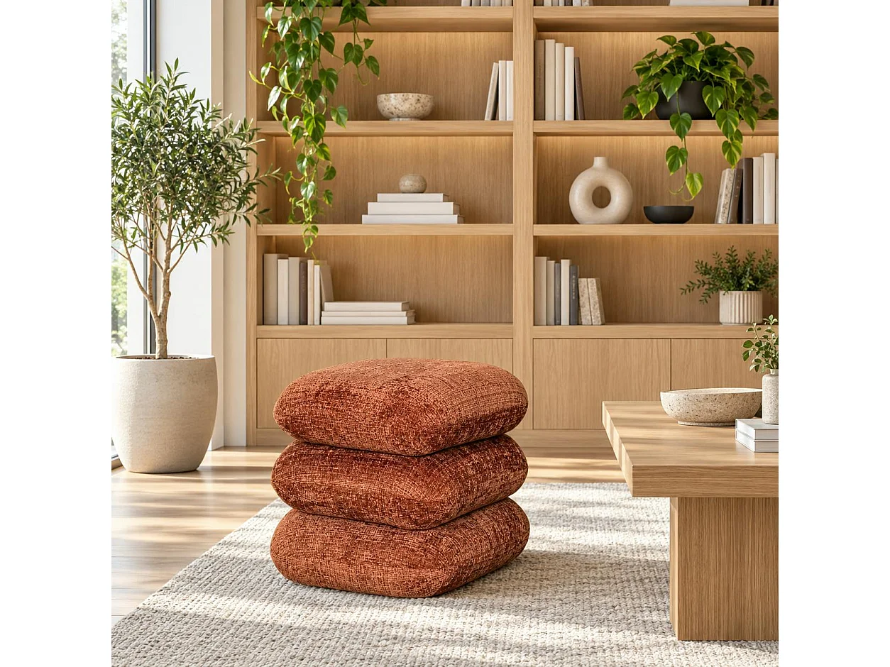 Pouf pivotant terracotta effet coussins empilés IENA
