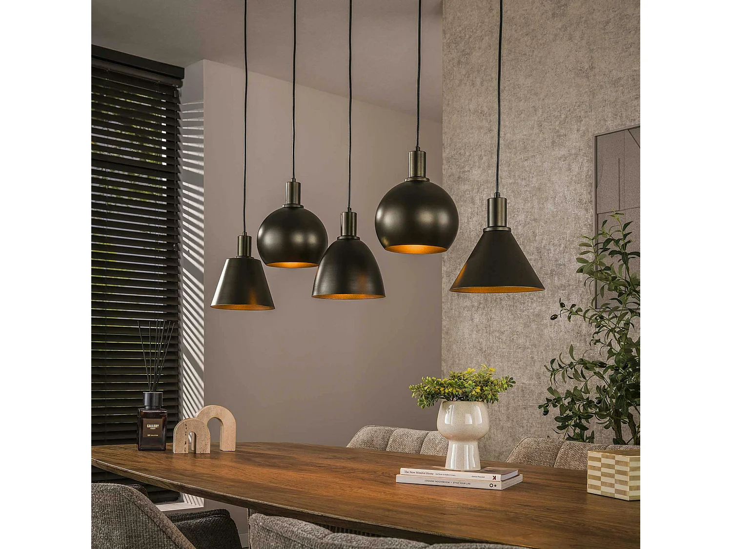 Suspension îlot cuisine 5 abat-jour métal brun TRIBECA