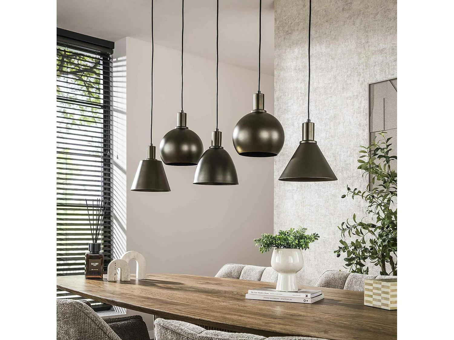 Suspension îlot cuisine 5 abat-jour métal brun TRIBECA