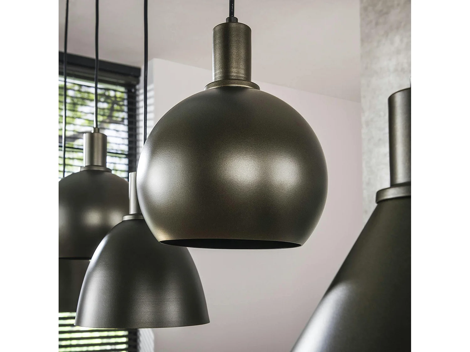 Suspension îlot cuisine 5 abat-jour métal brun TRIBECA