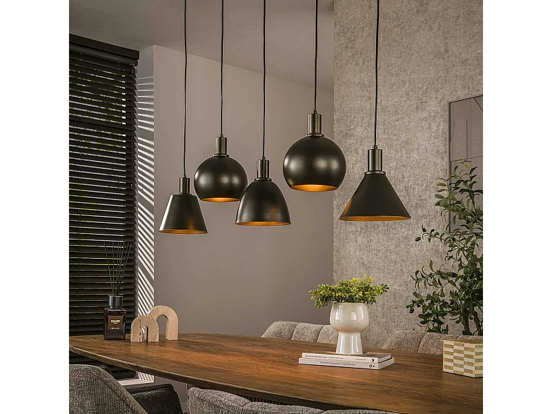 Suspension îlot cuisine 5 abat-jour métal brun TRIBECA