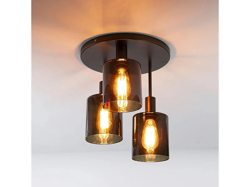 Plafonnier vintage 3 abat-jour verre teinté en cascade NOVA