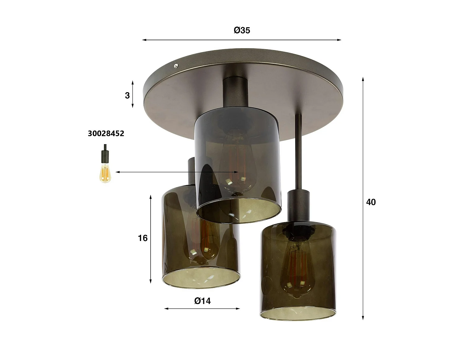Plafonnier vintage 3 abat-jour verre teinté en cascade NOVA