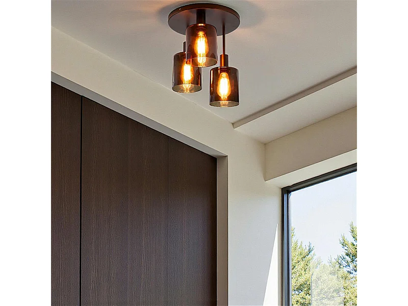 Plafonnier vintage 3 abat-jour verre teinté en cascade NOVA