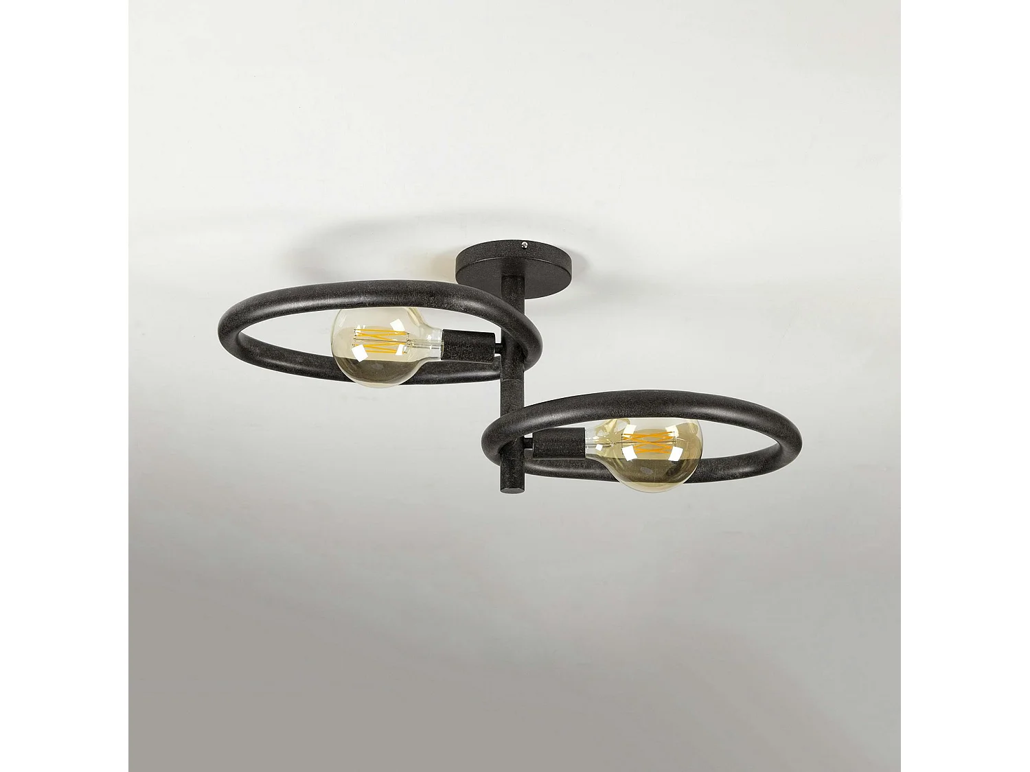 Plafonnier métal noir 2 ampoules, forme galet TRIBECA