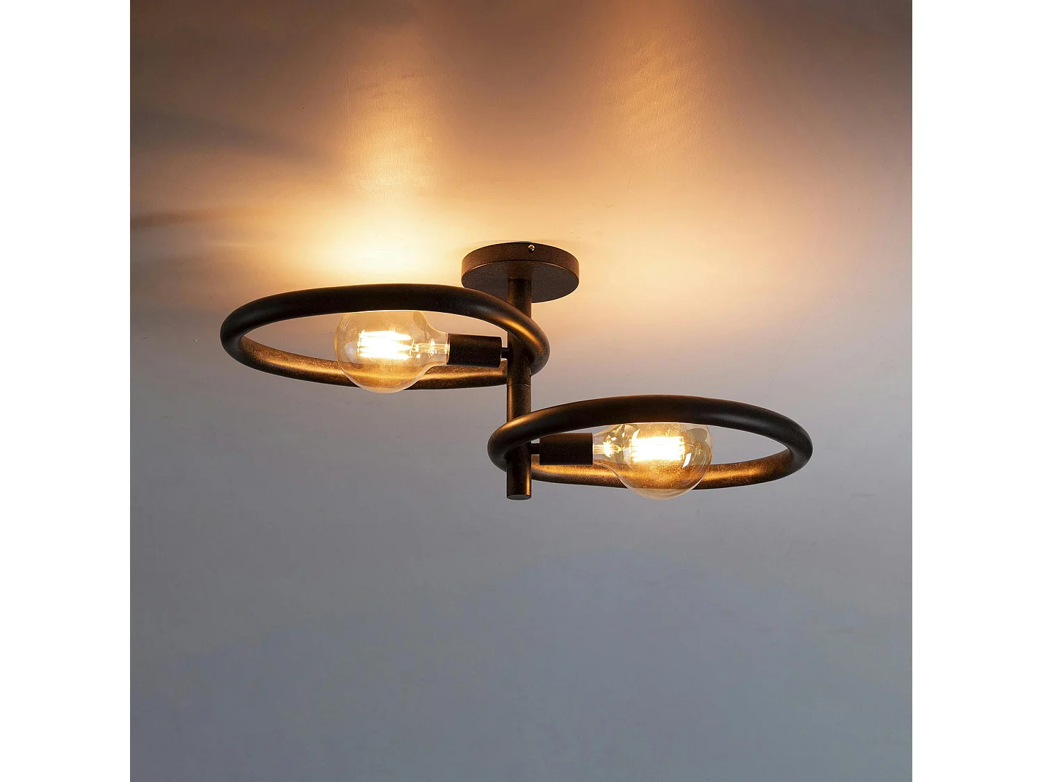 Plafonnier métal noir 2 ampoules, forme galet TRIBECA