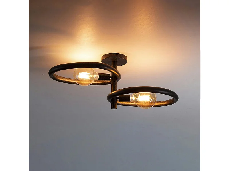 Plafonnier métal noir 2 ampoules, forme galet TRIBECA