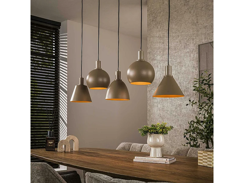Suspension îlot cuisine 5 abat-jour métal beige TRIBECA