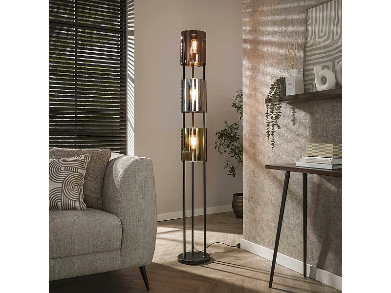 Lampadaire moderne tricolore, 3 abat-jour en verre NIAGARA