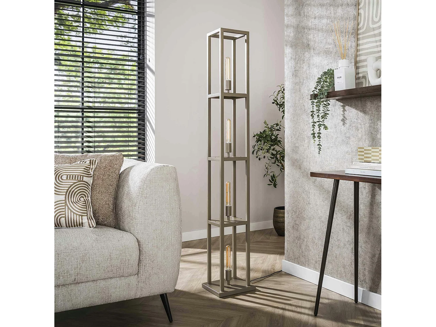 Lampadaire tour beige style moderne, 4 ampoules TRIBECA