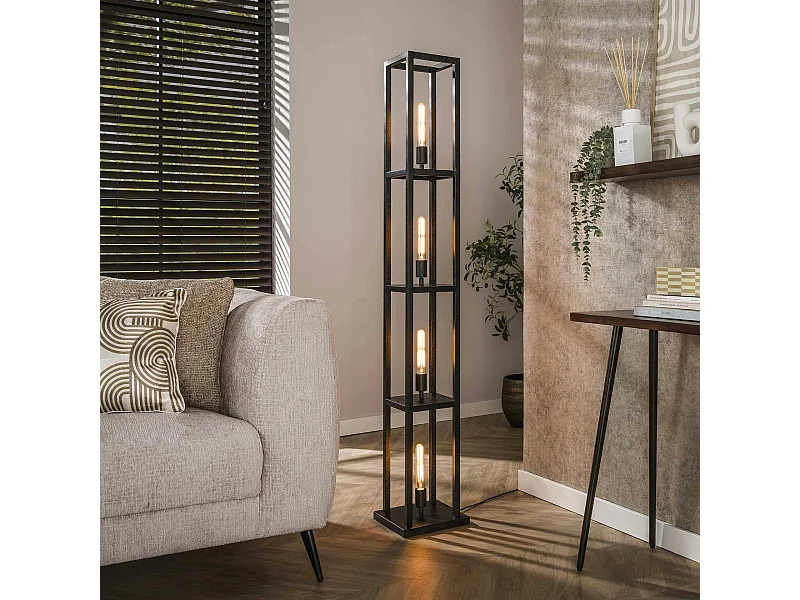 Lampadaire tour noire style moderne, 4 ampoules TRIBECA