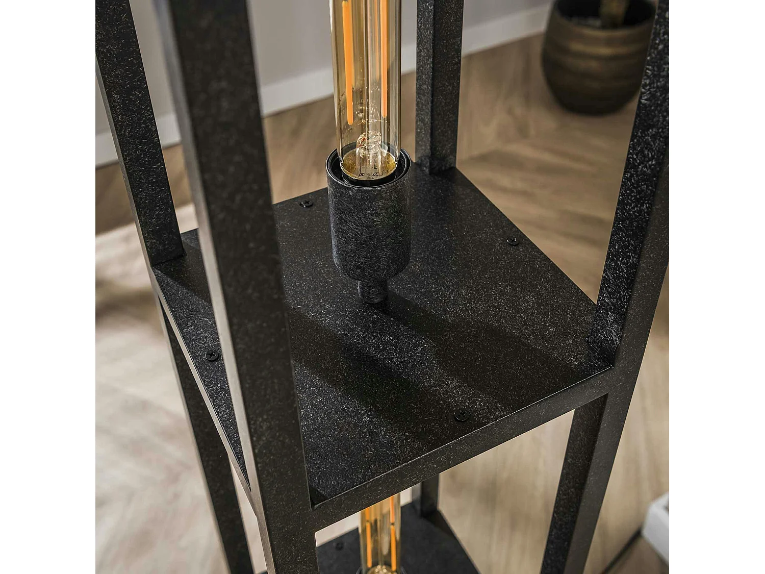 Lampadaire tour noire style moderne, 4 ampoules TRIBECA