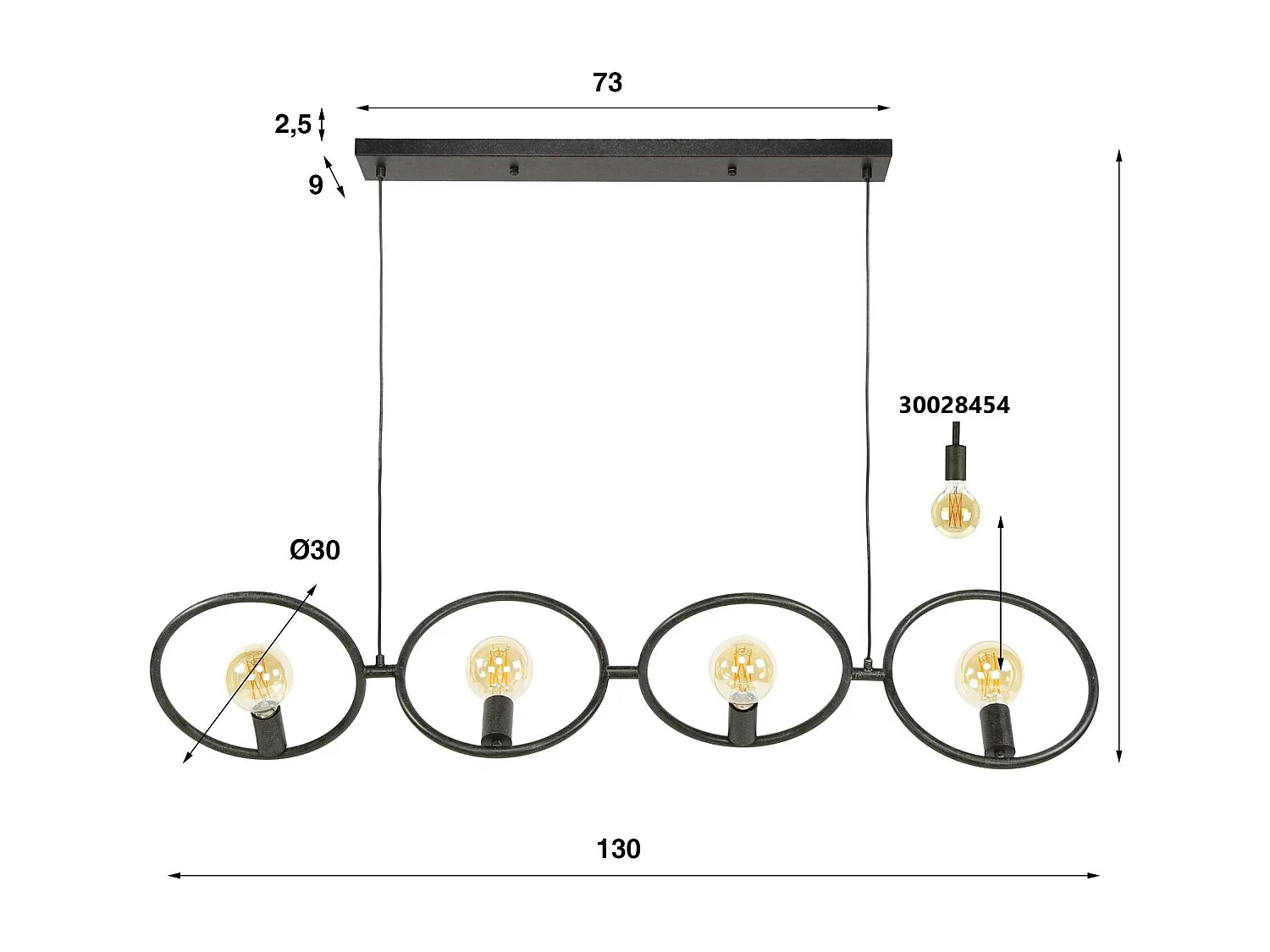 Suspension de table noire 4 anneaux métal pivotants TRIBECA