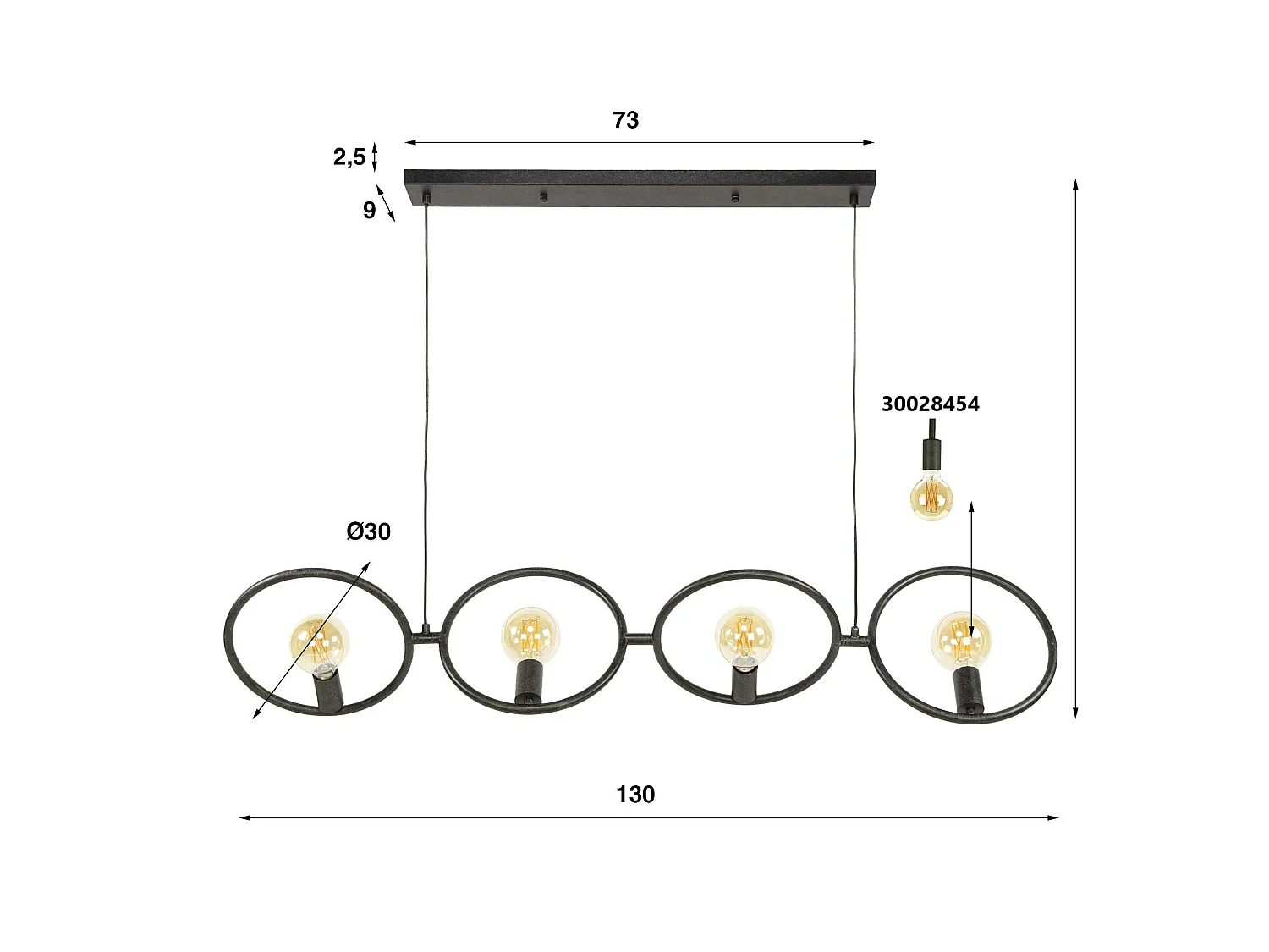 Suspension de table noire 4 anneaux métal pivotants TRIBECA