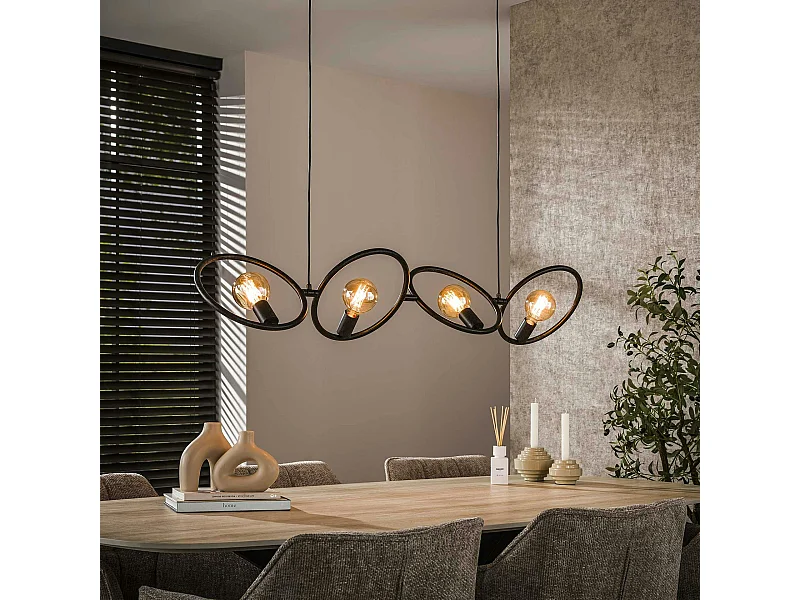 Suspension de table noire 4 anneaux métal pivotants TRIBECA
