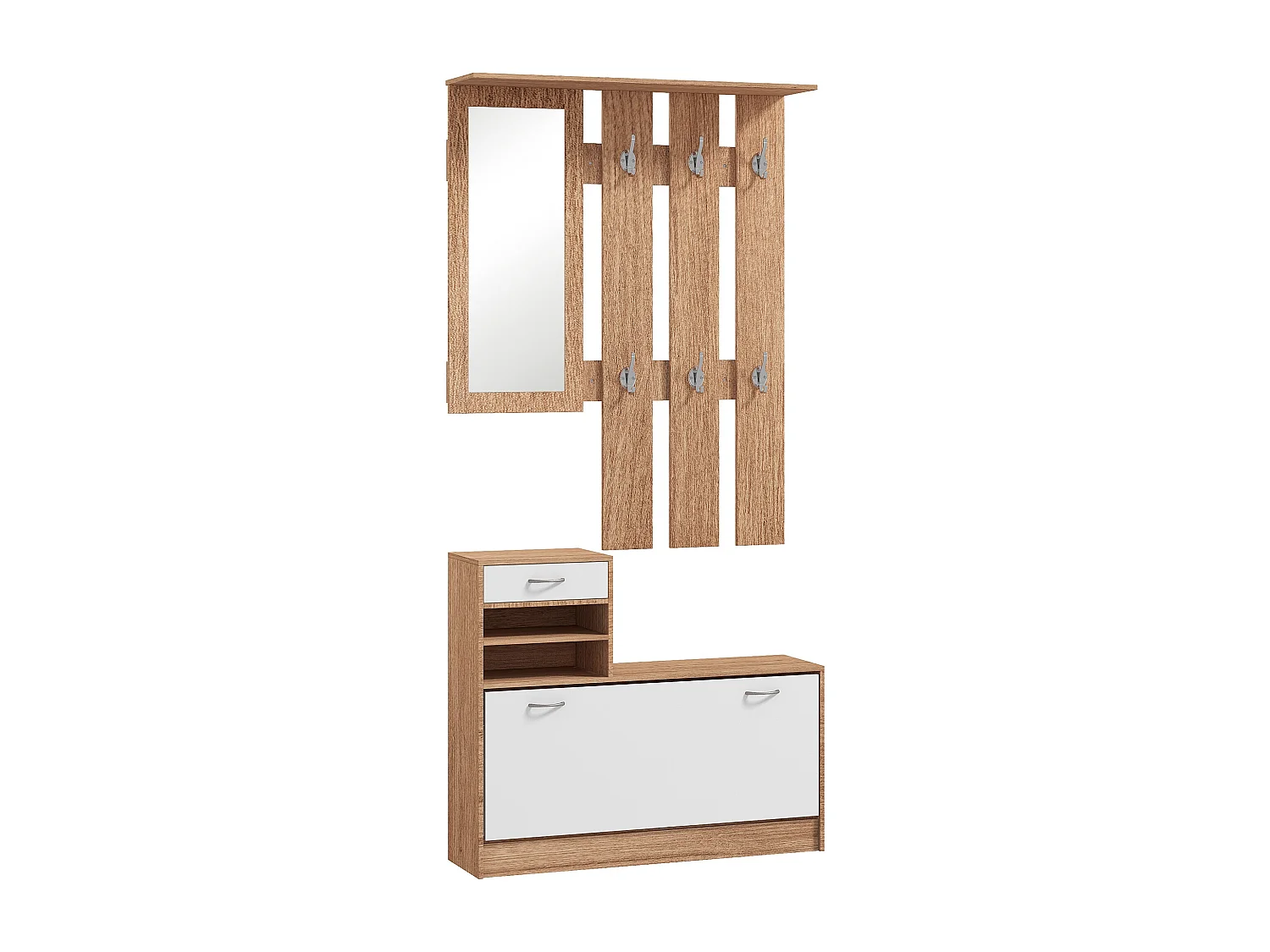 Ensemble de meubles d'entrée design contemporain blanc effet bois noyer
