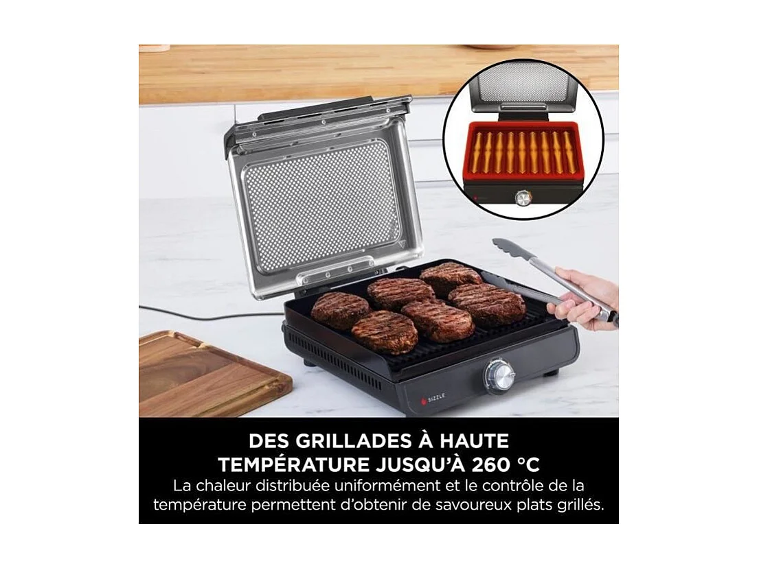 Grill et plancha d'intérieur - NINJA - Sizzle GR101EU - 34 x 8 x 13,5 cm - Noir
