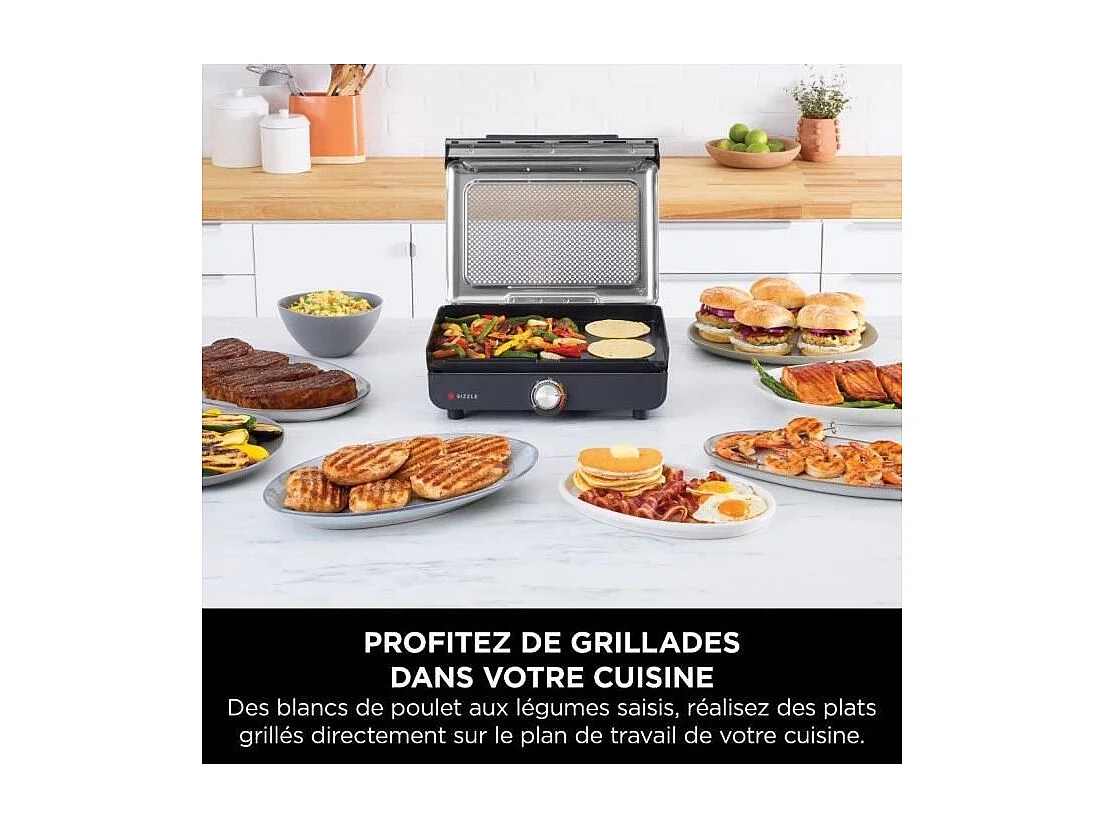 Grill et plancha d'intérieur - NINJA - Sizzle GR101EU - 34 x 8 x 13,5 cm - Noir