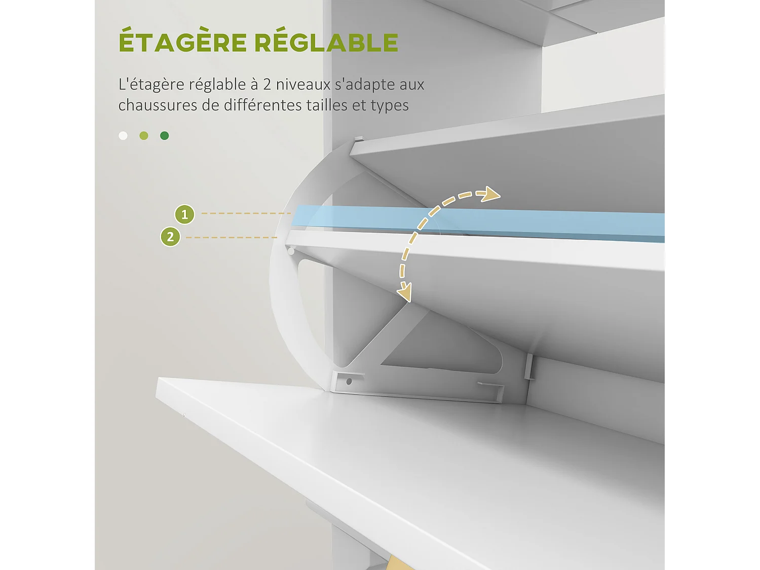 Meuble à chaussures design - tiroir, 2 portes abattantes - dim. 60 x 23,5 x 98 cm - poignées métal doré blanc