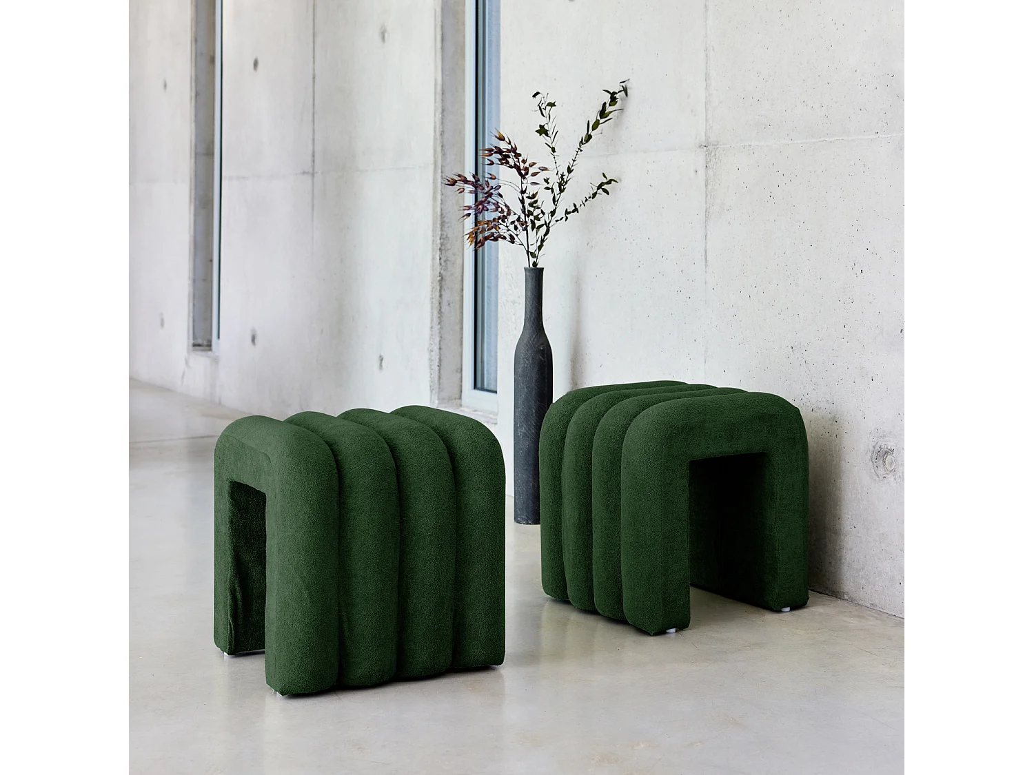 Set di 2 pouf contemporanei, tessuto, verde scuro