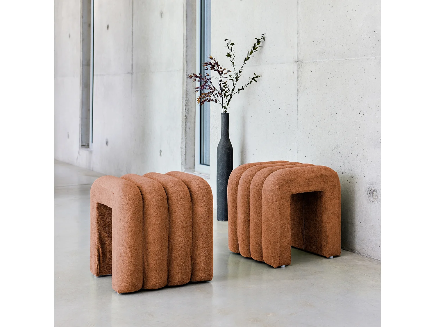 Puff contemporáneo de tela, set de 2 naranja