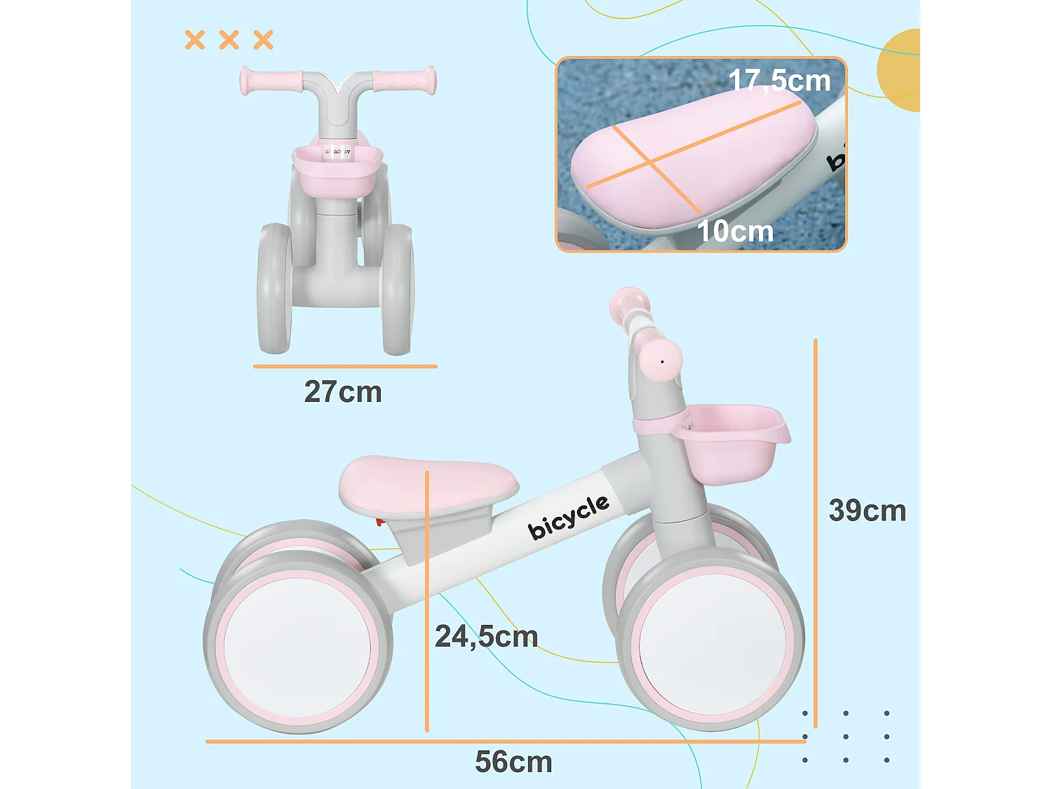 Draisienne enfant 4 roues évolutive - porteur - selle réglable, guidon ergonomique - cadre alu roues EVA rose