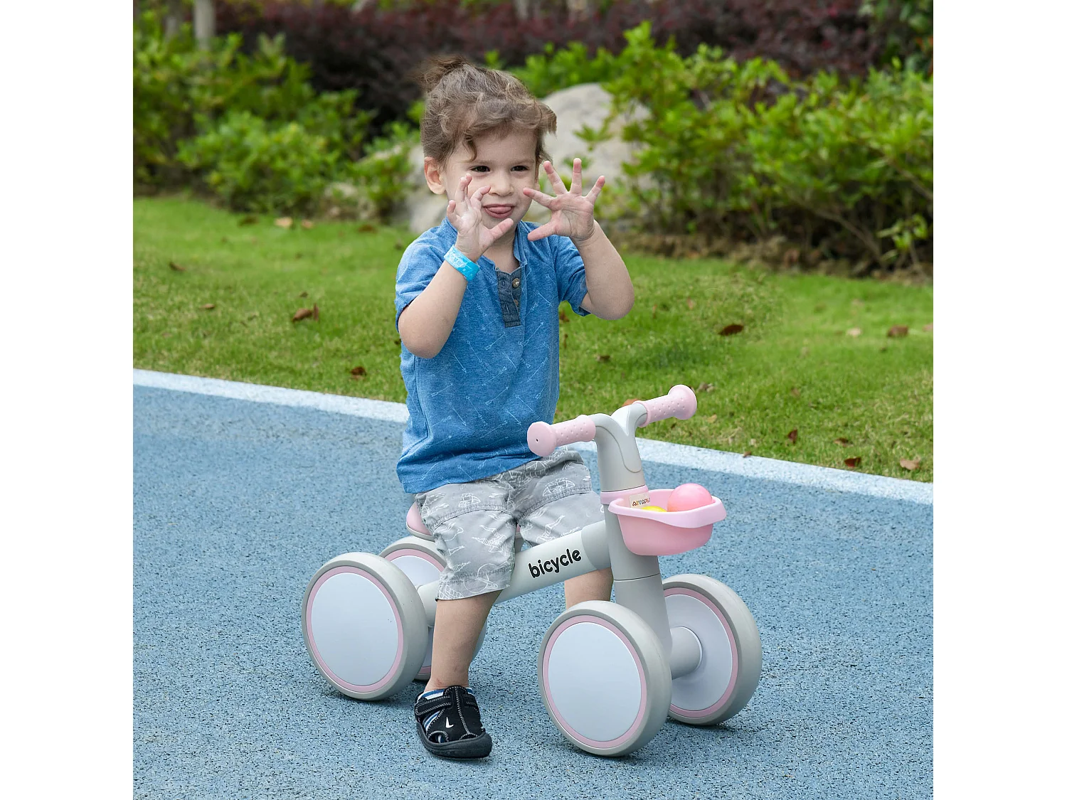 Draisienne enfant 4 roues évolutive - porteur - selle réglable, guidon ergonomique - cadre alu roues EVA rose