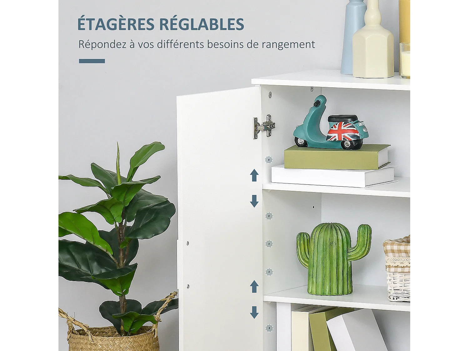 Meuble bas de salle de bain sur pied - 2 portes, 2 étagères réglables - dim. 60 x 30 x 80 cm - MDF blanc