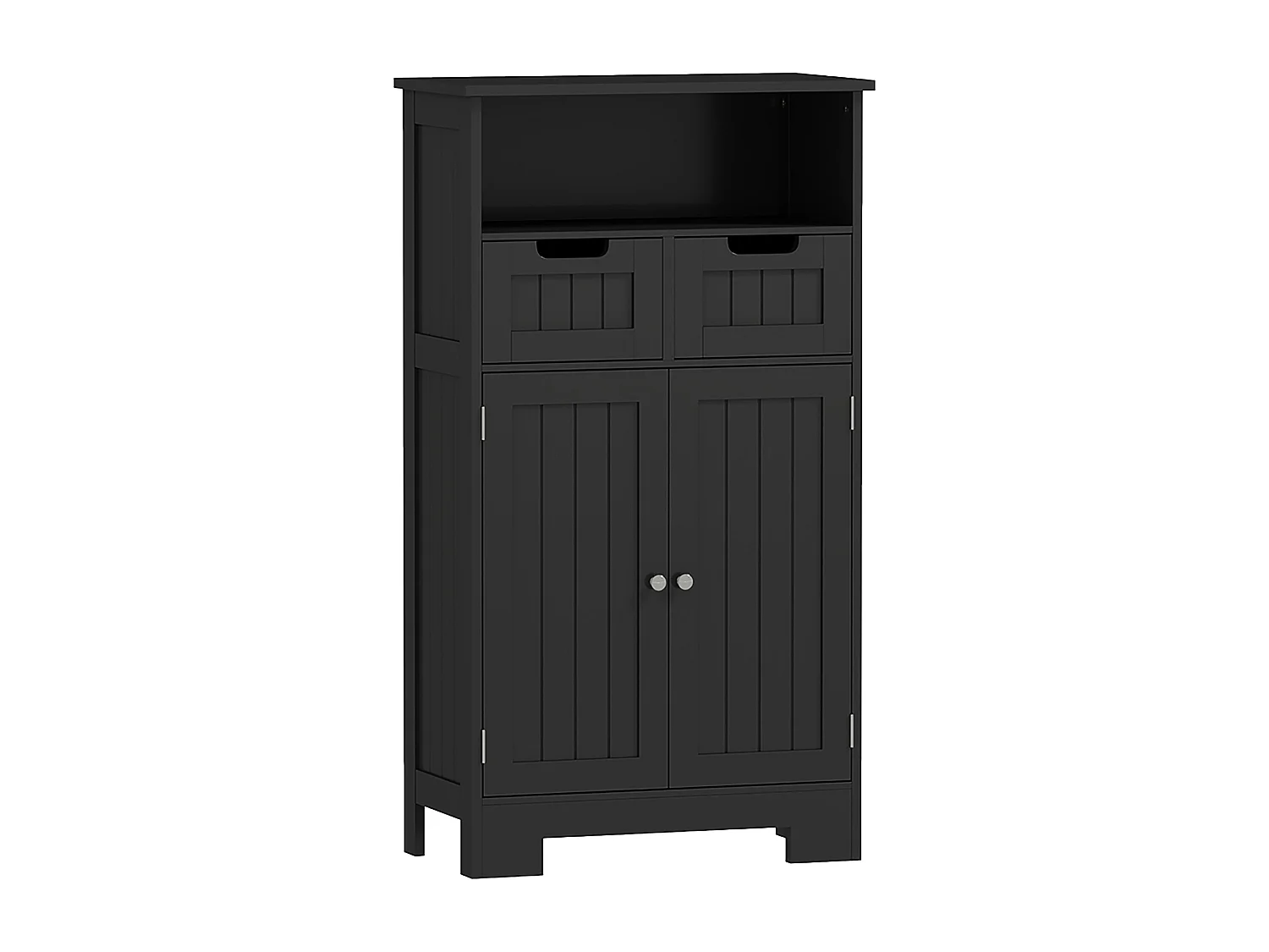 Meuble bas de salle de bain multi-rangements grande niche 2 tiroirs placard double porte avec étagère MDF noir