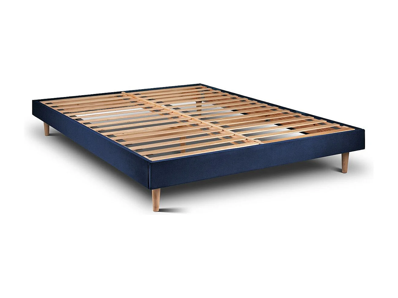 Lit 180x200cm avec tête de lit lignes velours et sommier kit Bleu - Hauteur totale : 29cm