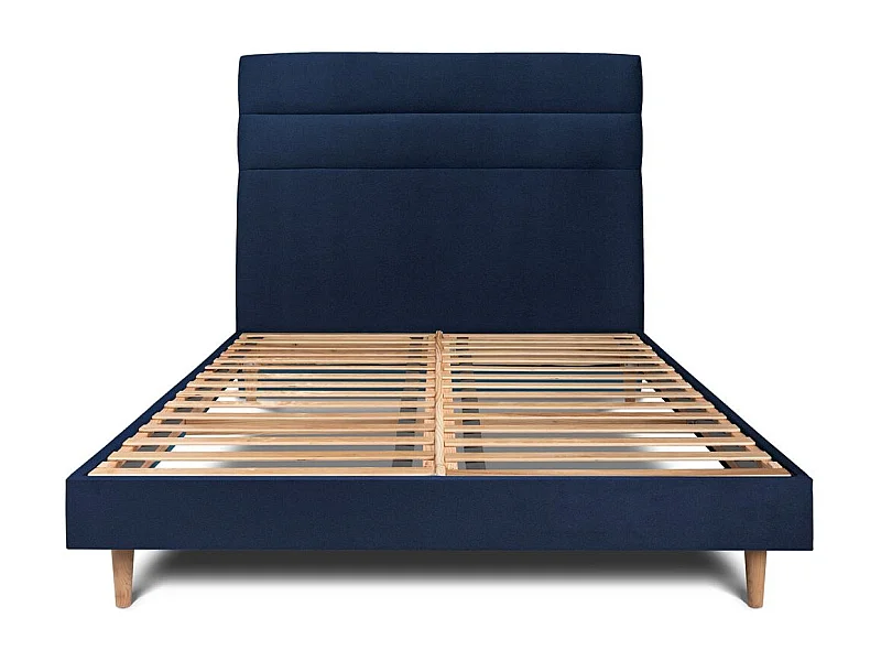 Lit 180x200cm avec tête de lit lignes velours et sommier kit Bleu - Hauteur totale : 29cm