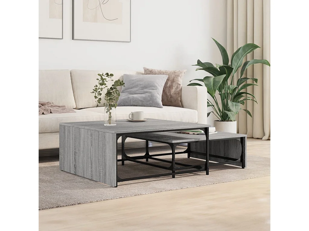 Jacqueline-Claire  Tables basses gigognes 2pcs sonoma gris bois d'ingénierie métal