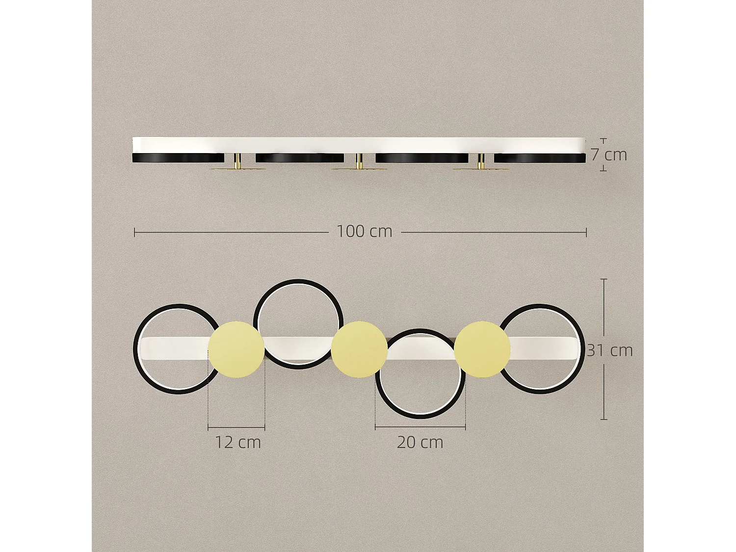 Plafonnier design anneaux LED 38W réglable avec télécommande métal noir doré